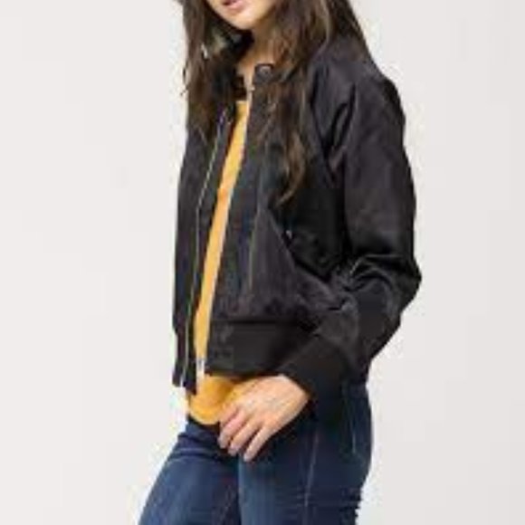 Free People Womens Jacket Size Small Midnight Black Bomber Zipper Front - Picture 4 of 8